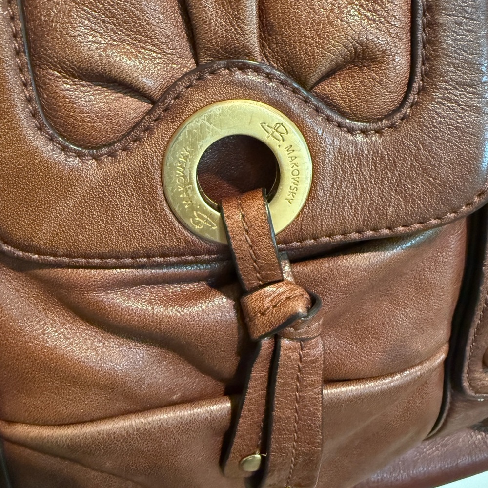 B. Makowsky brown leather shoulder bag with gold-tone hardware - Picture 6 of 8